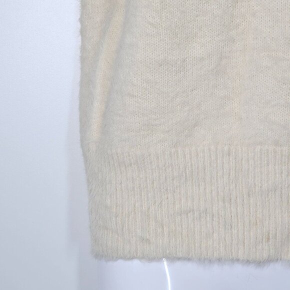 ASTR‎ The Label Womens Puff Sleeve V-Neck Sweater Fuzzy Eyelash Knit Top Cream S - Picture 8 of 9